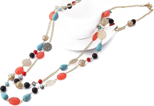 Vista 5 de BOCAR - Collar largo de 2 capas con cadena de eslabones de cristal con cuentas de cristal para mujer Ideal para fiestas o regalos