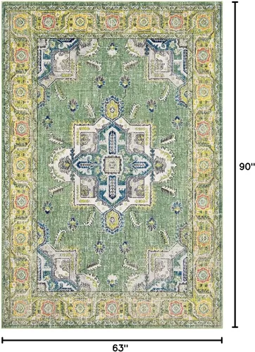 Vista 2 de Mark&Day - Alfombra tradicional Gonesse de 5 x 7 pies, alfombra verde y amarilla para sala de estar, dormitorio o cocina