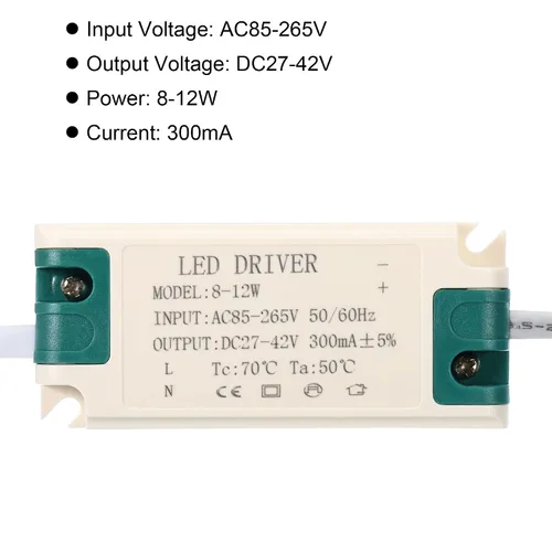 Vista 4 de PATIKIL 8-12W 300mA LED Driver, AC 85-265V Salida 27-42V DC Conector macho Conector Rectificador de corriente constante Transformador Fuente