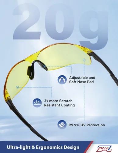 Vista 3 de Paquete de 3 lentes de seguridad tintados ámbar: lente de policarbonato antiarañazos con certificación ANSI Z87.1, protección UV para construcción