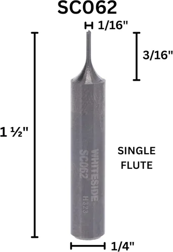 Vista 2 de Whiteside Broca recta estándar SC062 con carburo sólido diámetro de corte de 1/16 pulgadas y longitud de corte de 3/16 pulgadas
