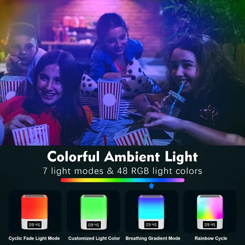 Vista 4 de Luz Nocturna Altavoz Bluetooth, Regalos para Niños de 10 11 12 13 14 15 Años Adolescentes Niñas, Reloj de Alarma Dual Todo en Uno, Lámpara de Noche