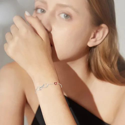 Vista 4 de Palpitate Pulsera Sister Infinity de plata de ley para mujer, joyería con piedra natal