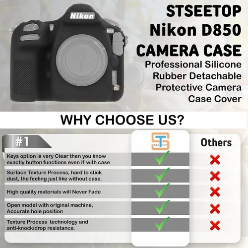 Vista 4 de Funda de cámara para Nikon D850 - Funda protectora de silicona para DSLR, jaula desmontable, a prueba de golpes, a prueba de polvo (negro)