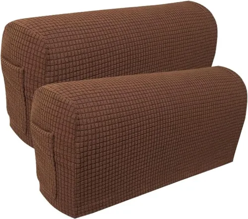 Vista 11 de Juego de 2 fundas elásticas para brazos de sofá con bolsillo, fundas extraíbles antideslizantes para reposabrazos para sillón reclinable y sillones