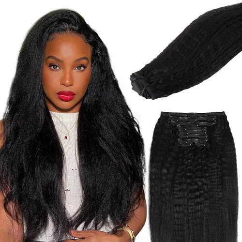 Vista 73 de Lashey Extensiones de cabello humano con clip, sin costuras, #1, color negro azabache, extensiones de cabello humano real, extensiones de cabello