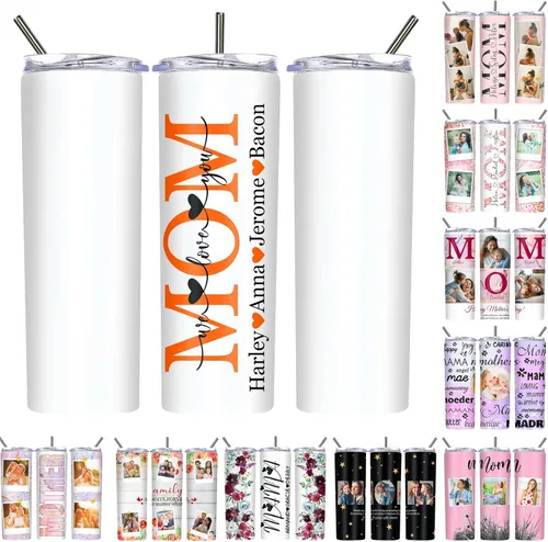 Vista 20 de Regalos para el Día de la Madre, vaso personalizado con foto de mamá, vasos delgados con tapa de nombre y pajita, 20 onzas, taza de café de viaje
