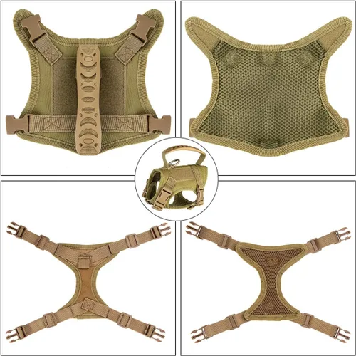 Vista 7 de Chaleco táctico de nailon ajustable para perro, cómodo chaleco acolchado de malla con hebilla de liberación rápida y mango de goma para perros