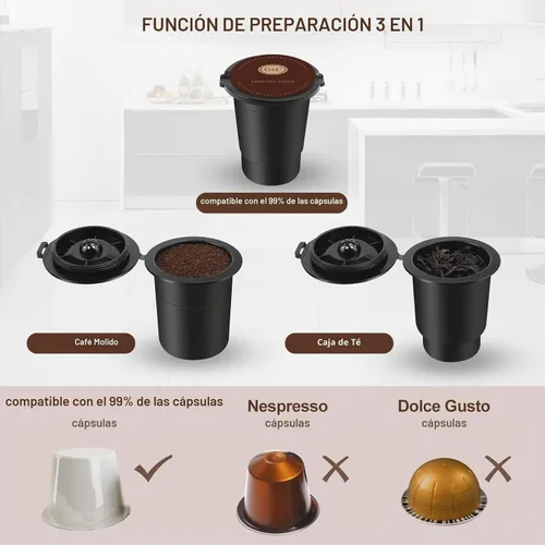 Vista 3 de SIFENE Cafetera de una sola porción 3 en 1, K-Pod y cafetera de té Negro