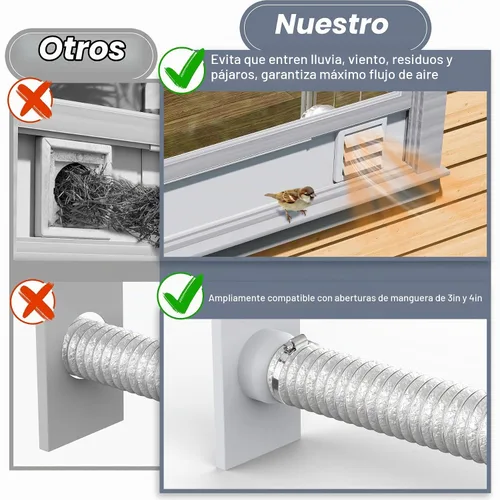 Vista 5 de Kit de ventilación de ventana Flamorrow con cubierta exterior Compatible con manguera de 3" y 4", paneles ajustables de sello de ventilación