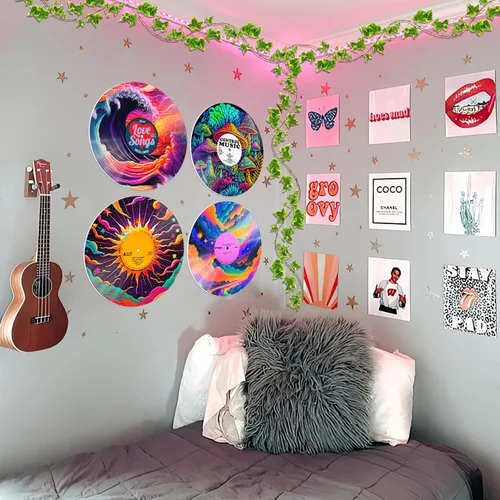 Vista 2 de HK Studio Decoración hippie, carteles para estética de habitación, ciencia ficción, decoración de discos, decoraciones de fiesta temática musical, 4