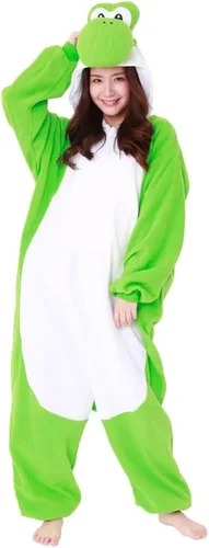 Vista 3 de SAZAC Kigurumi Super Mario Bros. Yoshi - Mono de disfraz de Halloween Verde