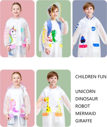 Vista 2 de Poncho de lluvia con capucha para niños y niñas, impermeable y duradero para exteriores, impermeable