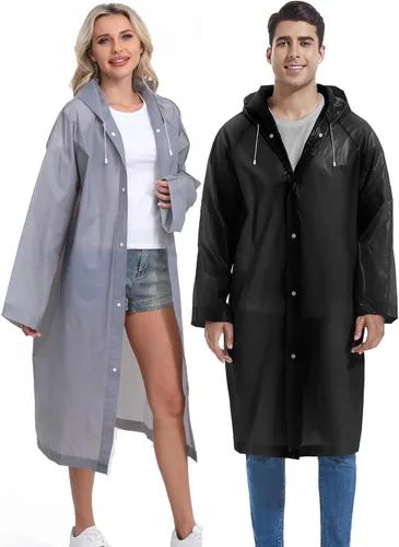 Vista 118 de 2 abrigos de lluvia de Borogo para adultos, chaquetas de lluvia reutilizables para hombres y mujeres