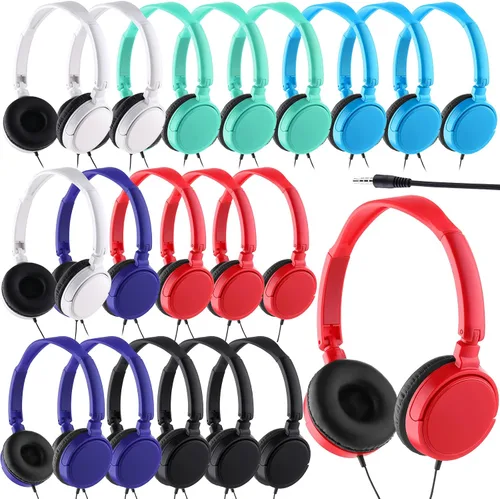 Vista 7 de Yunsailing Paquete de 6 auriculares para el aula a granel, auriculares con Negro