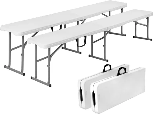 Vista 10 de Byliable Banco plegable de 6 pies, asiento plegable de plástico, portátil, plegable, para picnic, fiesta, camping, comedor, jardín blanco