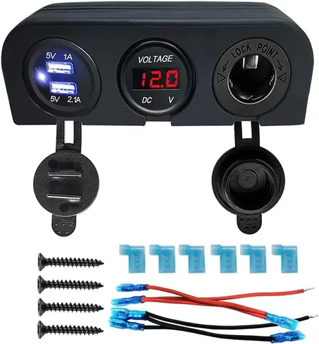 Vista 8 de Divisor de enchufe de encendedor de cigarrillos de 2 vías, impermeable, 12 V, repuesto de enchufe de adaptador de corriente dual para automóvil, RV
