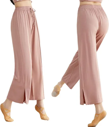 Vista 4 de Pantalones de pierna ancha para mujer, elegantes, casuales, holgados, para baile, entrenamiento, yoga, con abertura lateral, pantalones clásicos
