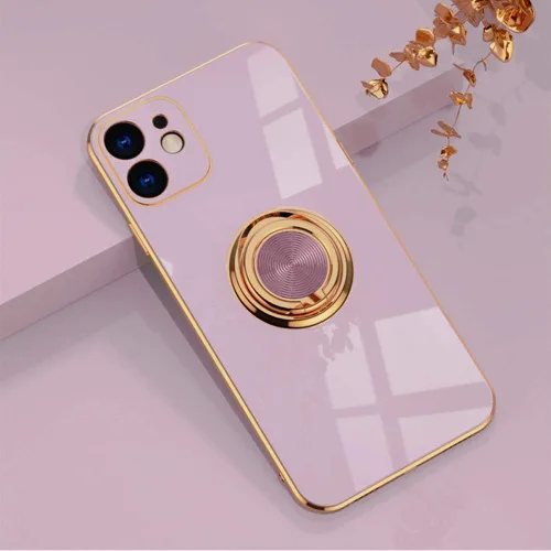 Vista 100 de Compatible con iPhone 11 Kickstand, anillo de rotación de 360 grados integrado con borde de oro rosa brillante que funciona con soporte magnético