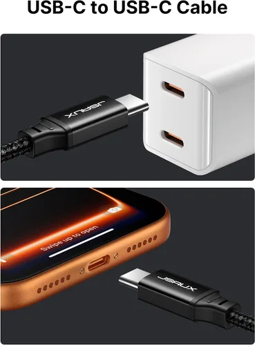 Vista 4 de JSAUX Cable USB C a USB C de 100 W [2 unidades de 3.3 pies], cable de carga rápida tipo C para iPhone Air/iPhone 17/iPhone 17 Pro/iPhone 17 Pro Max