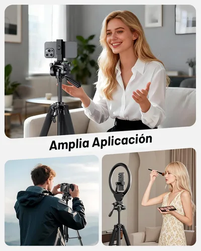 Vista 7 de UBeesize Trípode para cámara de 67 pulgadas con bolsa de viaje, trípode para teléfono celular con control remoto Bluetooth y soporte para teléfono