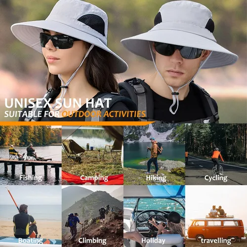 Vista 6 de Surblue Sombrero de sol para mujeres/hombres, sombrero de pesca con protección UV UPF 50+ sombrero de pescador de ala ancha Caqui