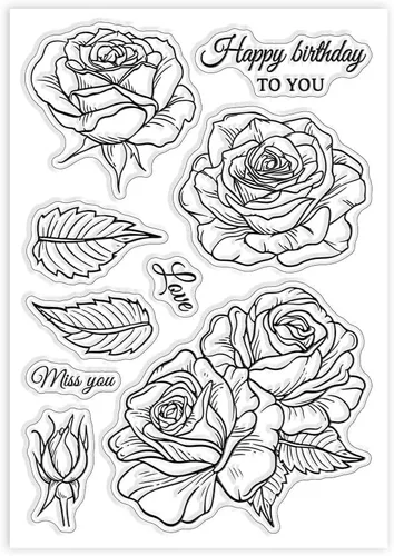 Vista 8 de GLOBLELAND Sellos transparentes con diseño de rosas y hojas para hacer tarjetas, estampado floral de fondo floral y hojas de silicona, sello