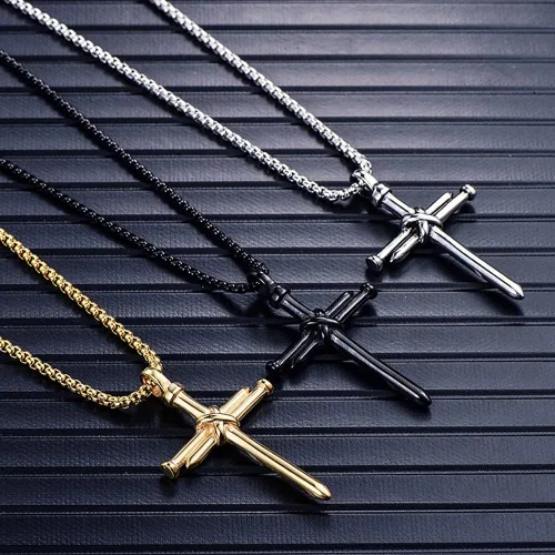 Vista 7 de UM Jewelry - Collar con colgante de cruz de acero inoxidable para mujer y hombre