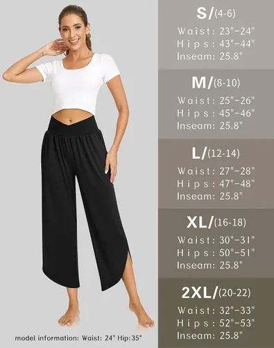 Vista 5 de TARSE Pantalones de pierna ancha para mujer, pantalones de yoga de cintura alta cruzada, pantalones casuales para descansar, pantalones de pijama