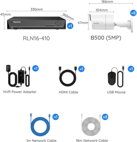 Vista 9 de REOLINK Sistema de cámara de seguridad para el hogar de 16CH 5MP, 8 cámaras IP PoE con cable para exteriores con detección