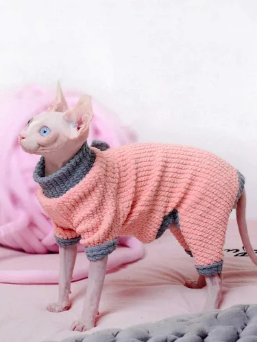 Vista 3 de Ropa para gatos sin pelo, suéter de algodón, transpirable, otoño e invierno, ropa cálida para gato, chaleco de cuello alto, ropa para Sphynx