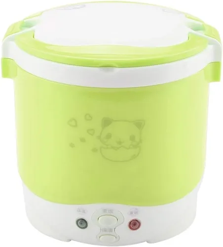 Vista 6 de Mini olla de arroz eléctrica de 1 litro, olla arrocera de 12 V y 100 W, vaporizador de alimentos para automóviles, para arroz, gachas de avena