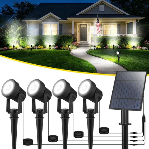 Vista 18 de T-SUN Focos solares al aire libre impermeables, luces de paisaje solares 2 en 1 LED para jardín, focos solares para árbol, jardín, estanque, piscina