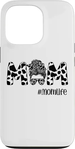 Vista 10 de iPhone 16 Funny Women Mom Life Cow Messy Bun Hair Bandana Glasses Case