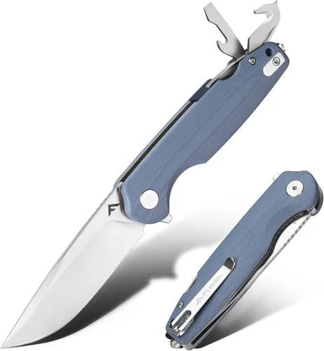 Vista 8 de FLISSA VERSA Cuchillo de bolsillo multiherramienta, hoja D2 de 3.3 pulgadas con mango G10, cuchillo plegable con bloqueo de revestimiento con Verde