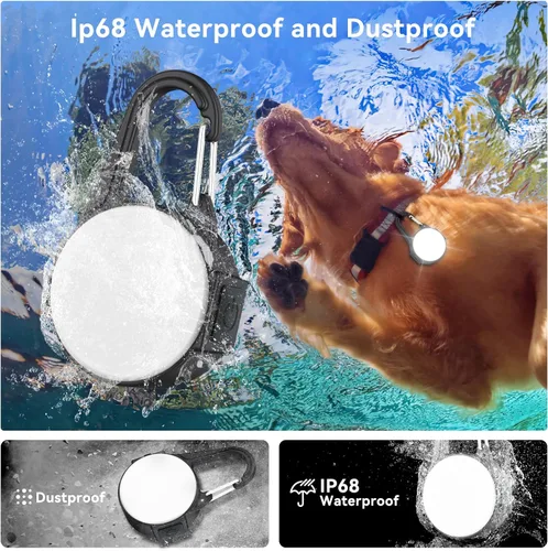Vista 4 de Luces de perro para caminar por la noche, 4 modos IP68 impermeable collar de perro luz para clip nocturno, recargable de alta capacidad con 2 cables