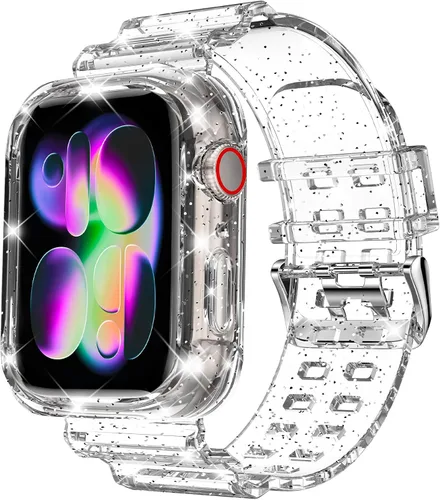 Vista 63 de DABAOZA - Correa transparente compatible con Apple Watch de 1.772 in y 1.732 in, con purpurina transparente Women Men,Glitter Bling TPU