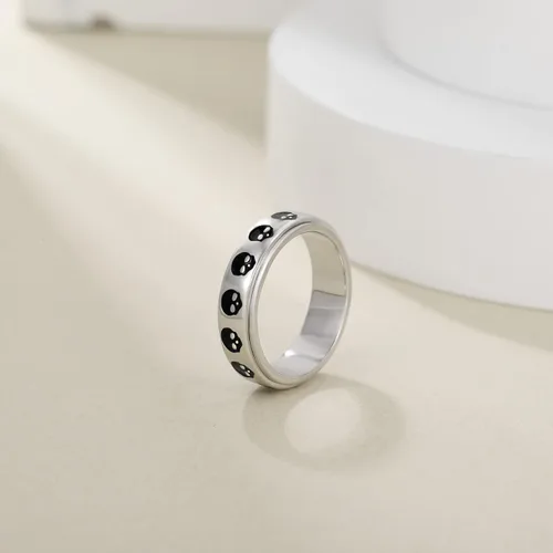 Vista 19 de YAFEINI Anillo giratorio de plata de ley con elefante, mal de ojo, abeja, cruz, cráneo, montaña, luna triple, conejo, anillo giratorio