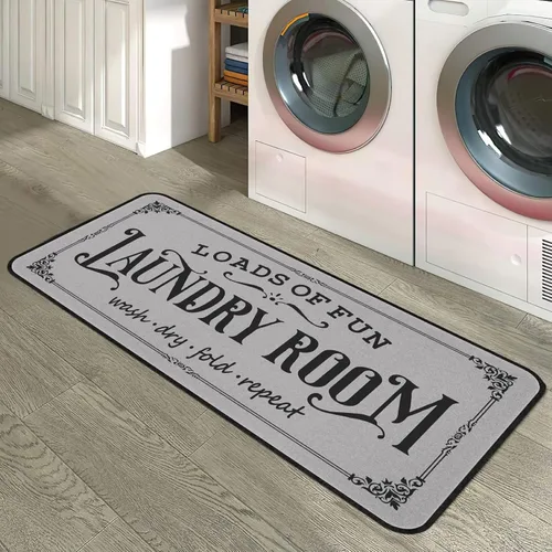 Vista 10 de Alfombra de lavandería de 20 x 47 pulgadas, antideslizante, para cocina, baño, pasillo, lavandería, decoración de habitación, color negro