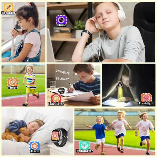 Vista 6 de zicor Reloj de juego para niños con 26 juegos de rompecabezas, doble cámara, reproductores de video personales, podómetro, grabadora de video