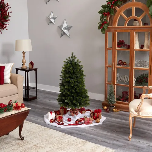 Vista 5 de Árbol de Navidad artificial de abeto de montaña de Colorado delgado de 4 pies con 150 multifunción con control remoto), micro luces LED blancas