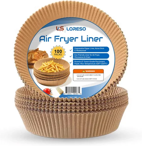 Vista 6 de Air Fryer Liners - Papel pergamino desechable, 100 unidades, redondo de 6 a