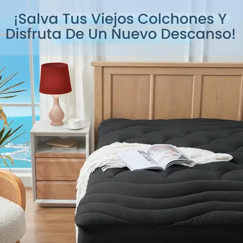 Vista 7 de ELVEN HOME Protector de colchón de tamaño individual para aliviar el dolor, cubrecolchón refrescante individual para cama individual, funda Negro