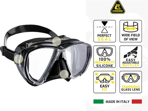 Vista 2 de Cressi Máscara de buceo para adultos con lente inclinada para buceo - Big Eyes: Made in Italy