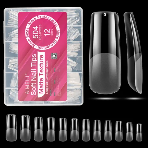 Vista 16 de AIMEILI 432 puntas de uñas postizas cortas de almendra, redondas, de cobertura completa, para extensión de uñas de remojo, uñas postizas acrílicas a