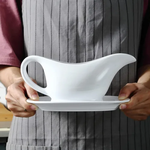 Vista 9 de Bruntmor - Recipiente y bandeja de cerámica para salsa, para aderezos de ensalada, leche, caldo, crema, apto para microondas y lavavajillas, 11