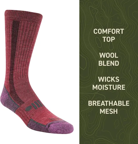 Vista 4 de Jeep Women's Wool Blend Trail Crew Socks-2 Pair Pack-Breathable Cushioned Comfort