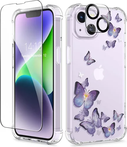 Vista 184 de GVIEWIN - Funda para iPhone 11 con protector de pantalla + protector de lente de cámara, cubierta protectora transparente suave de poliuretano
