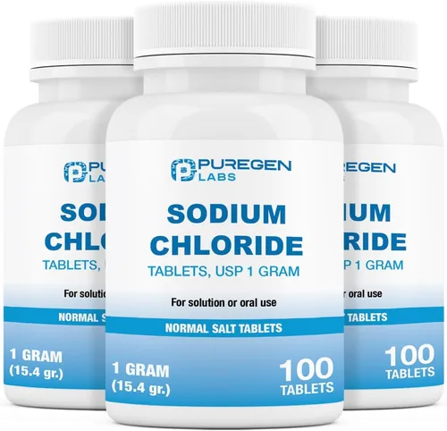 Vista 9 de Puregen Labs Tabletas de cloruro de sodio de 1 gm (1000 mg), USP (0.54 oz.) 100 unidades Tabletas de sal normal Bebida de hidratación