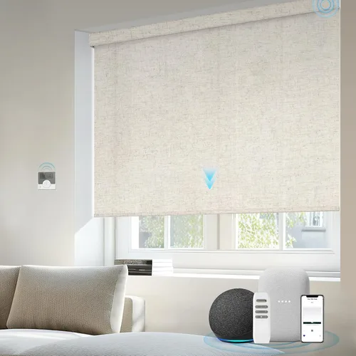 Vista 27 de Motorized Light Filtering Shades Compatible with Alexa Google Smart Blinds Automatic Window Shade Remote Control 70% Blackout Sunny Black